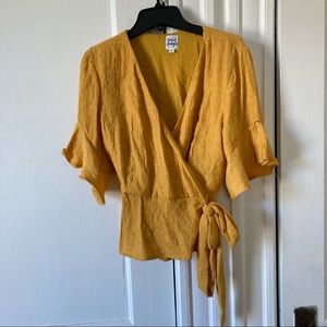 Perfect Stranger Ruffle Sleeve Wrap Top -Mustard